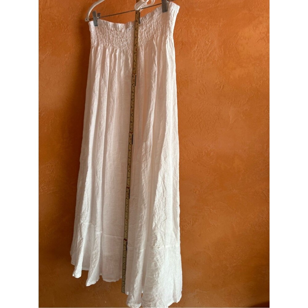 Gigi Moda White 100% Linen Smocked Button Front Maxi Skirt One Size - Picture 6 of 10